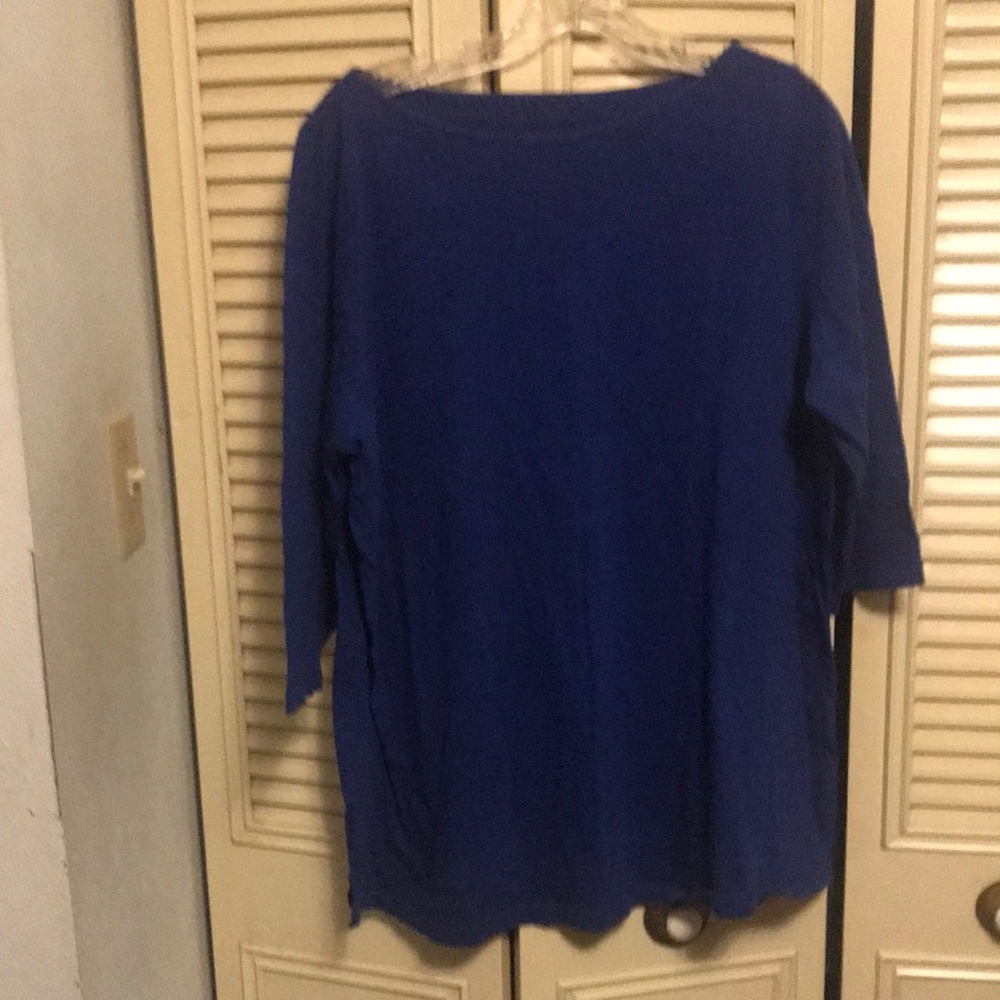 Woman within blue T-shirt short sleeved